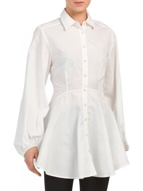 Free People All The Time White Tunic Button Down Shirt Dress Sz Small